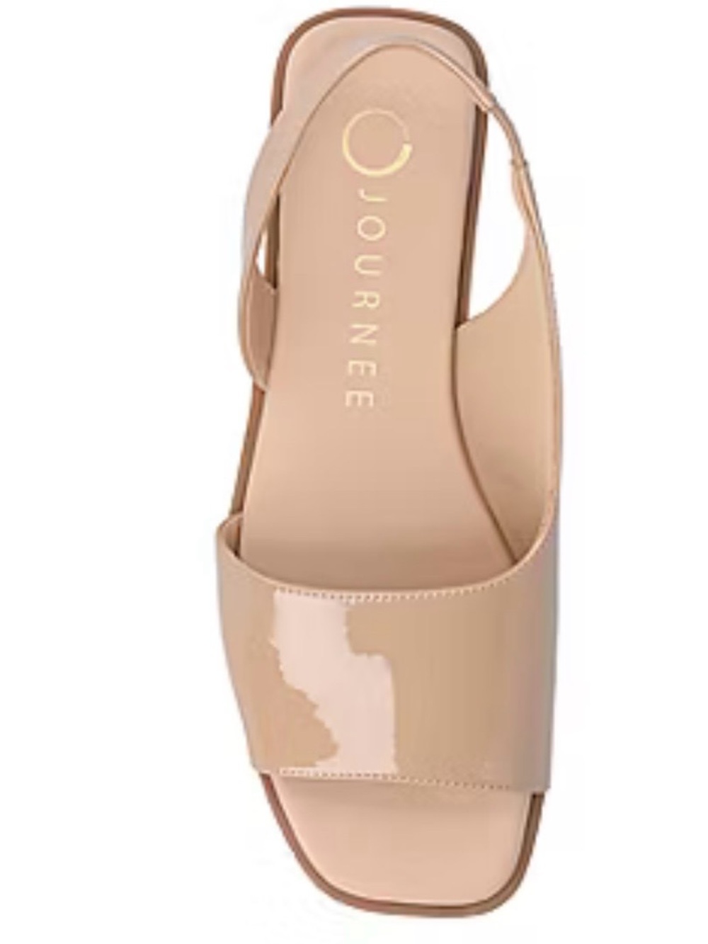Journee Collection Brinsley Nude Patent Open-Toe Slingback Flat Sandal NWT!